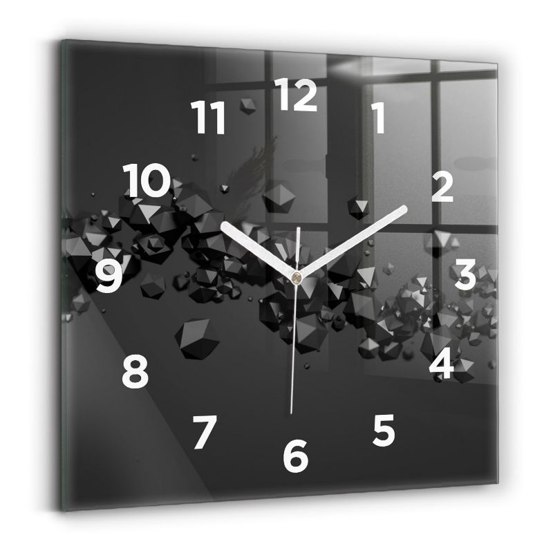 Zegar z białymi wskazówkami Wallfluent 30x30 cm Czarna abstrakcja Szklany 1 szt.