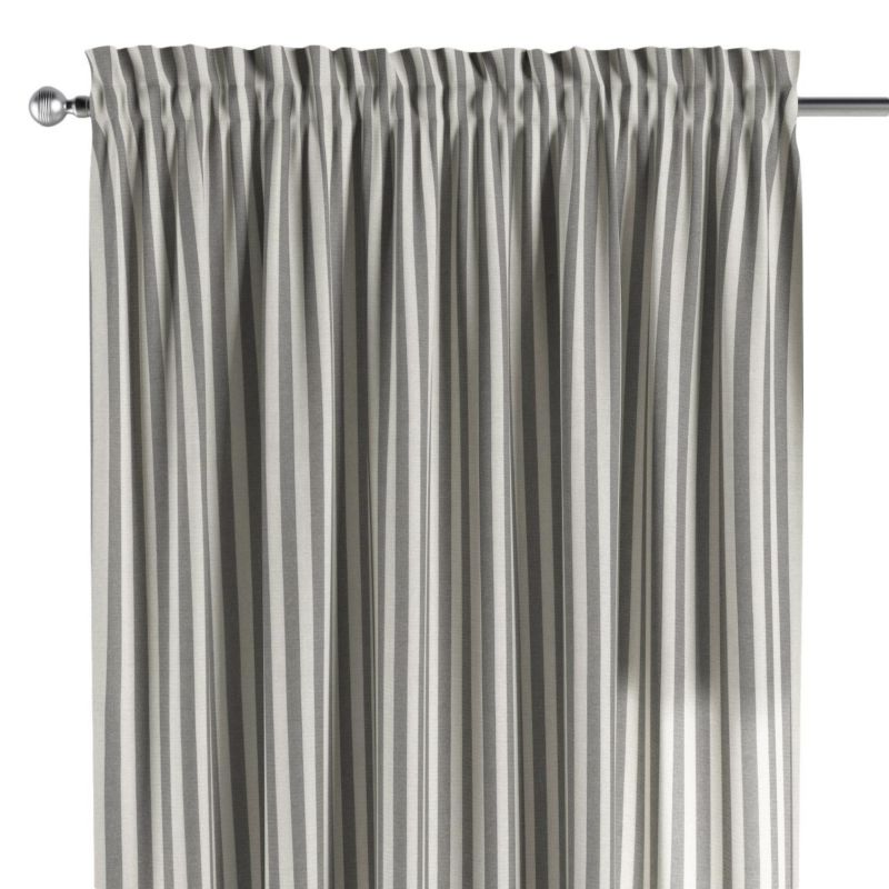 Zasłona na kanale z grzywką 1 szt. 130 x 245 cm Dekoria szaro-białe pasy (1,5cm) 1 szt.