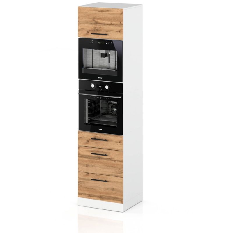 Szafka Kuchenna Hurtownia-Mebli Stojąca Do zabudowy piekarnika S60MS3 sPremium 60cm Biały Mat Dąb Wotan 60x58x211 cm 1szt.