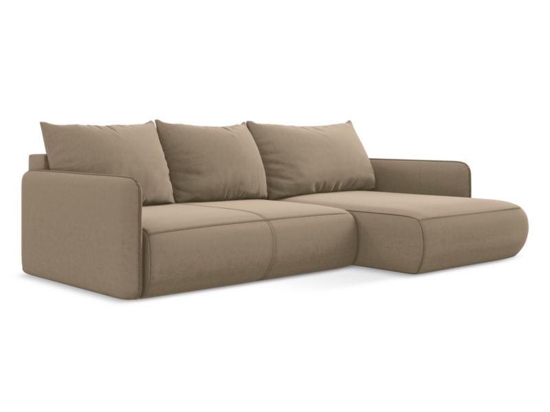 Narożnik prawostronny z funkcją spania Makamii Nanea z tkaniny welwetowej 240x148 cm jasny beż 1 szt.