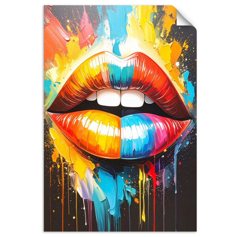 Plakaty samoprzylepne do salonu sypialni Feeby Kolorowe usta efekt farby olejnej 40x60cm 1szt