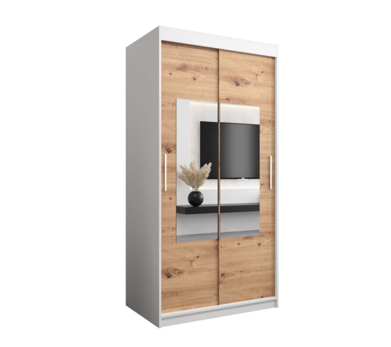 Szafa przesuwna Garderoba Abiks TORINO 100 biały mat + dąb artisan 1 szt.
