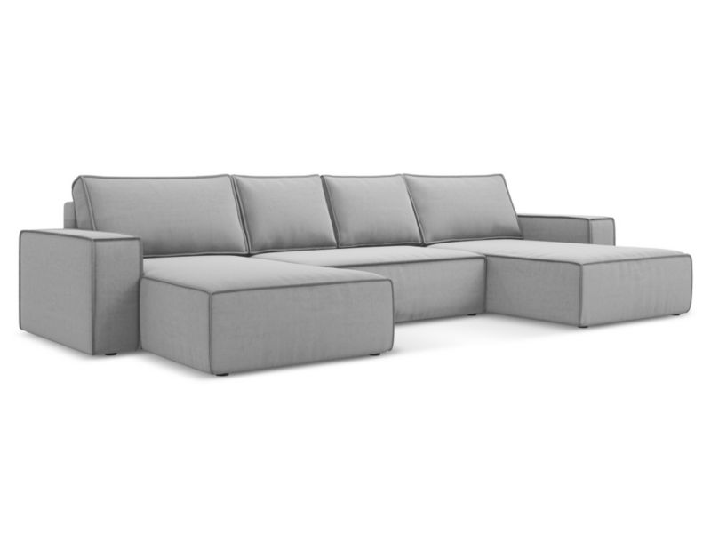 Sofa panoramiczna z funkcją spania Makamii Kimo z tkaniny welwetowej 398x185 cm szary 1 szt.