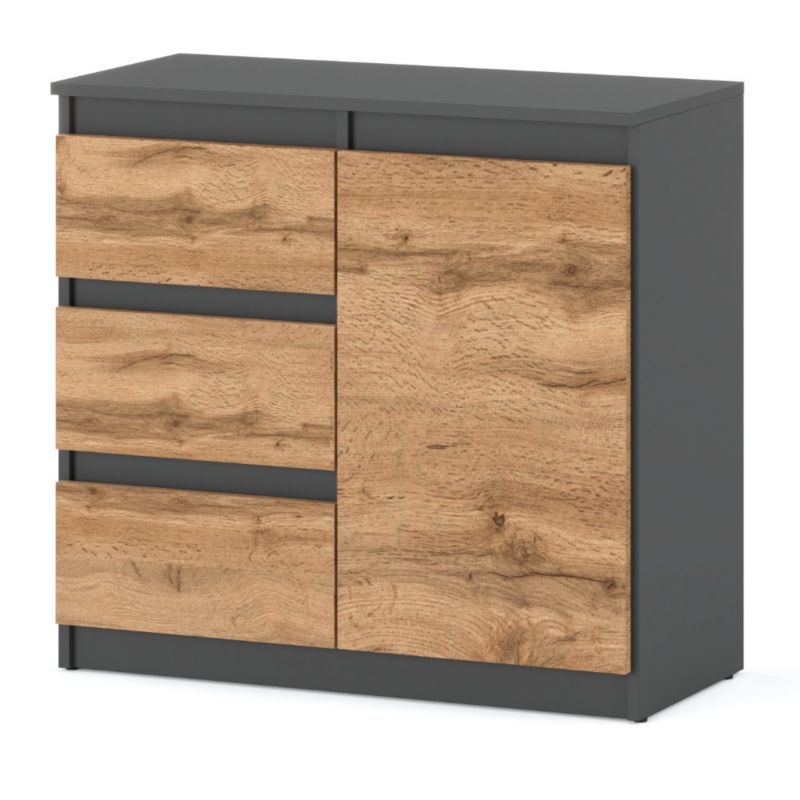Komoda Hurtownia-Mebli Szuflady 3 Agnes 1D3SZ 80cm Szary Mat Dąb Wotan 80x35x75 cm 1szt.