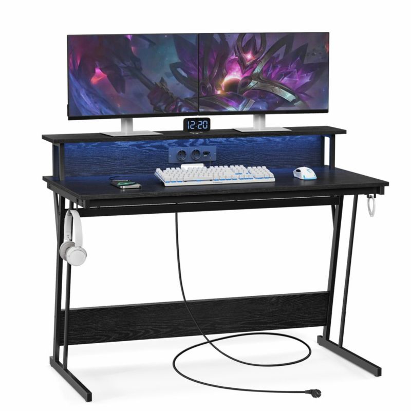 Biurko Gamingowe Led SONGMICS Czarne 120x60x76 cm 1 szt.
