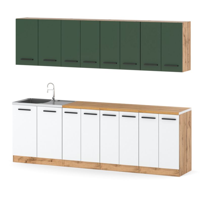 Zestaw Kuchenny Hurtownia-Mebli Z Blatem Kuchnia Vero 260cm Dąb Wotan Butelkowa Zieleń/Biały Mat 260x47x145 cm 1szt.