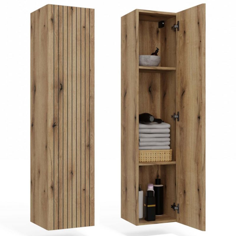 Szafka łazienkowa wisząca Topeshop Tigo 1D dąb evoke ryflowany front 29,5x31x135 cm 1 szt