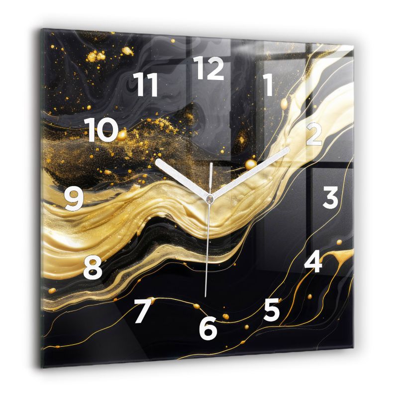 Zegar z białymi wskazówkami Wallfluent 60x60 cm Złoty marmur Szklany 1 szt.