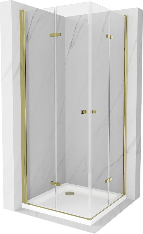 Kabina prysznicowa Mexen Lima Duo składana 100 x 100 cm transparent złota + brodzik Flat