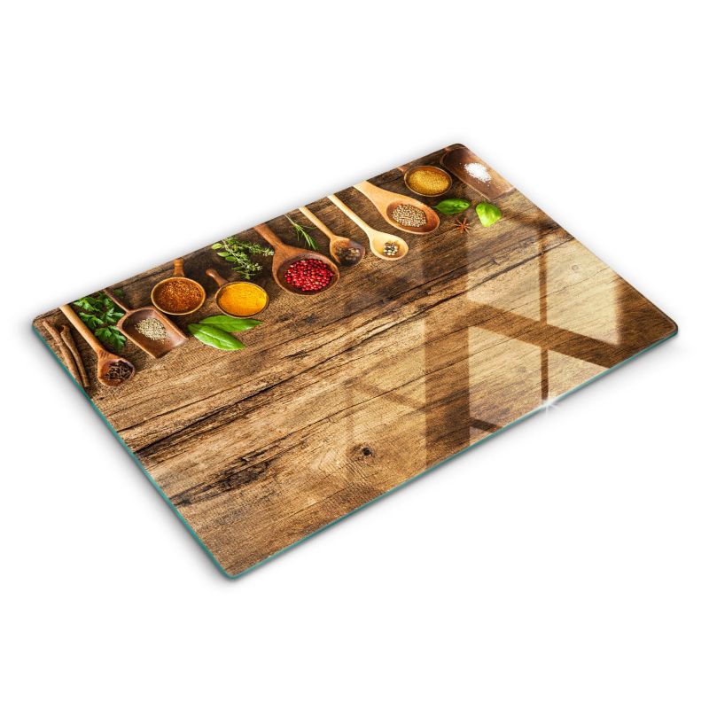 Szklana deska do krojenia Wallfluent 80x52 cm Drewniane łyżki przyprawy 1 szt.