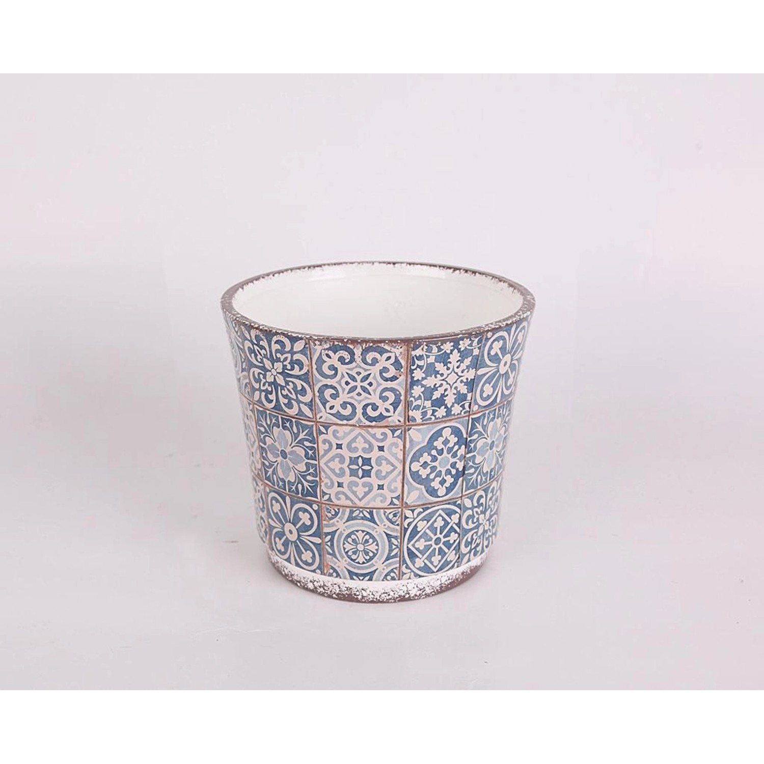 Osłonka Sewilla ceramiczna biały/nieb - śr. 13,5 cm