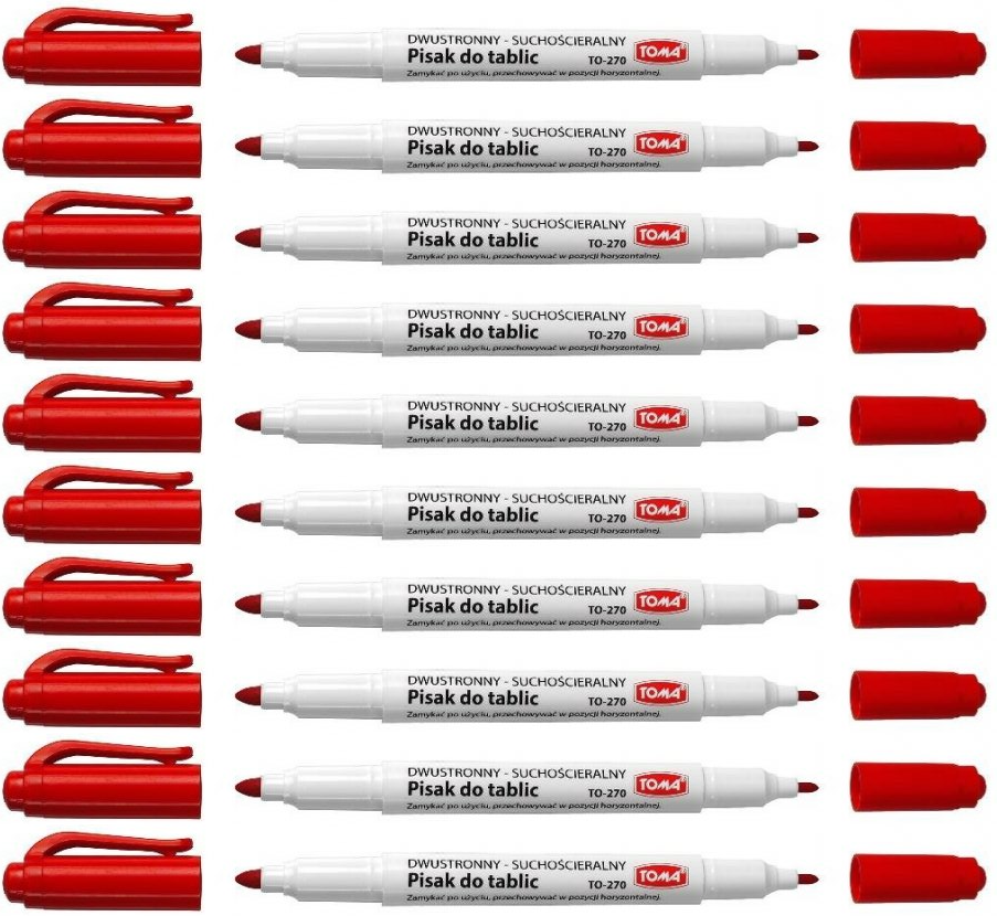10x Marker suchościeralny Toma 270, dwustronny, okrągła, 0.8/1.5 mm, czerwony