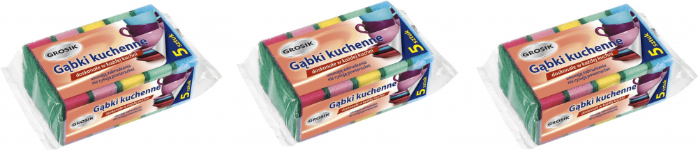 3x gąbka kuchenna Grosik, 9x6cm, 5 sztuk, mix kolorów