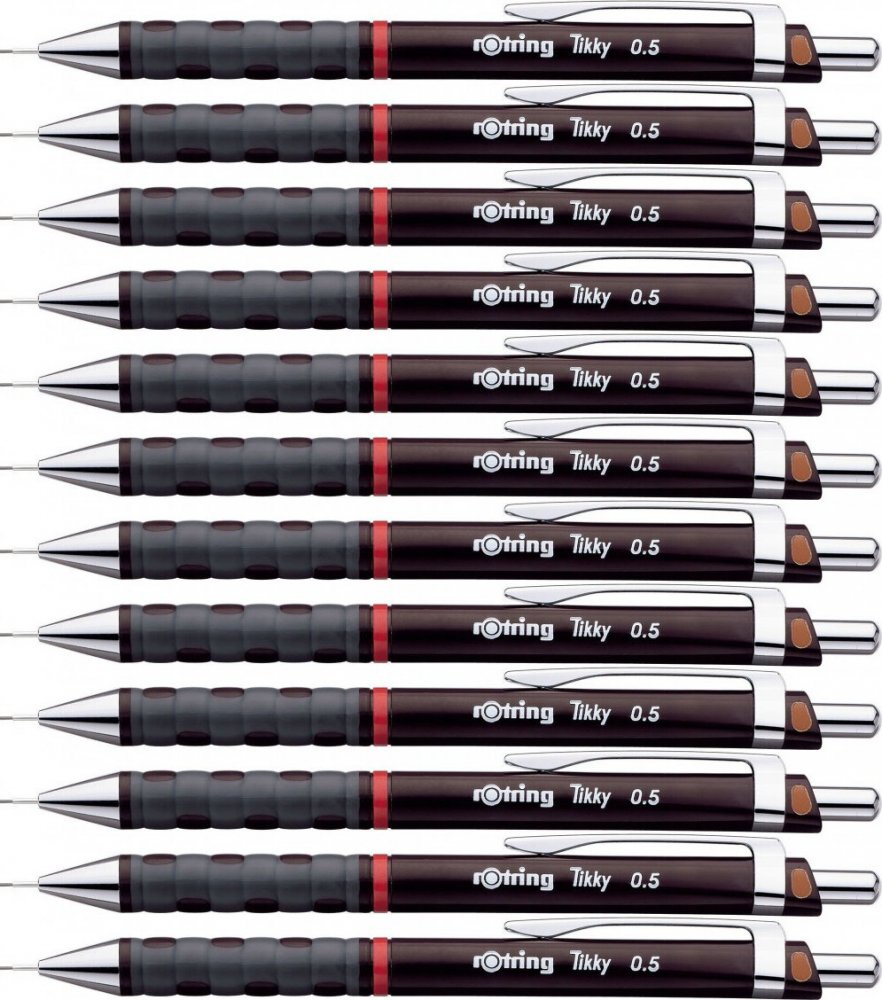 12x Ołówek automatyczny Rotring Tikky III, 0.5 mm, z gumką, bordowy