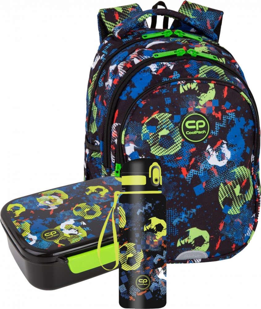 Zestaw: Plecak szkolny Jerry + lunchbox Foodyx + bidon na wodę Brisk Mini Football Blue