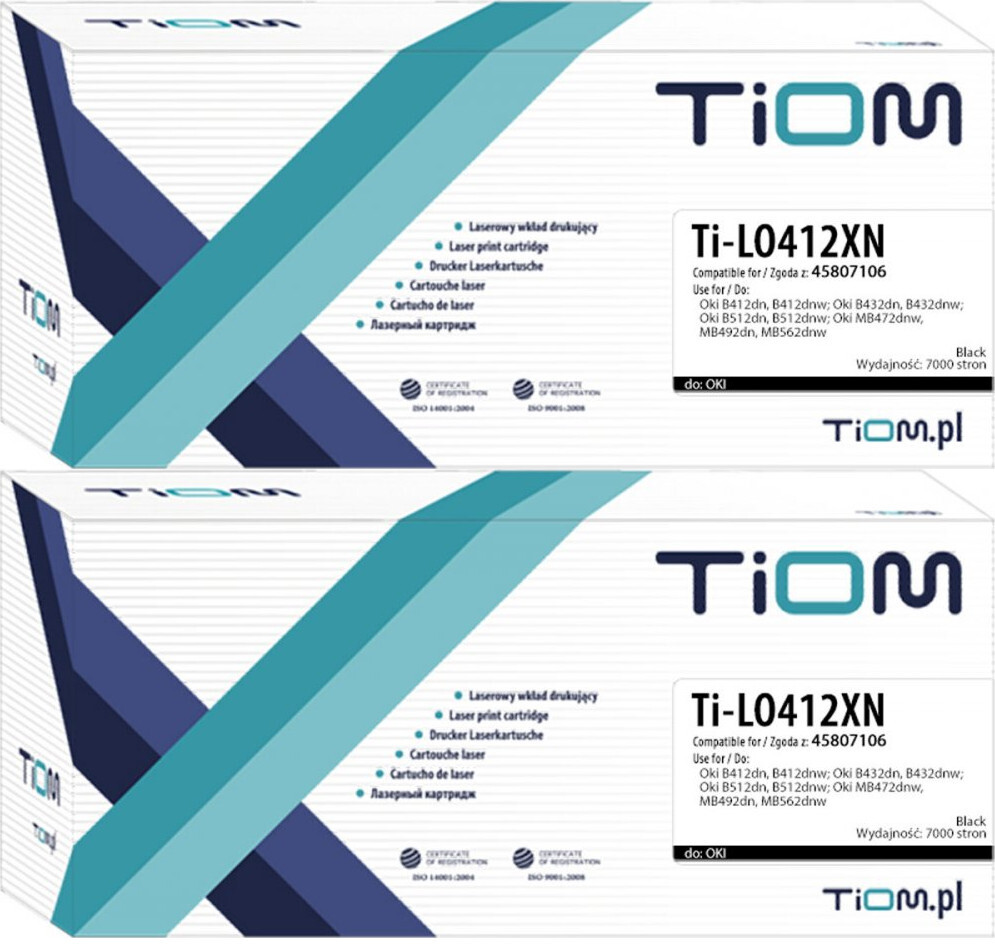 2x Toner Tiom Ti-LO412XN (45807106), 7000 stron, black (czarny)