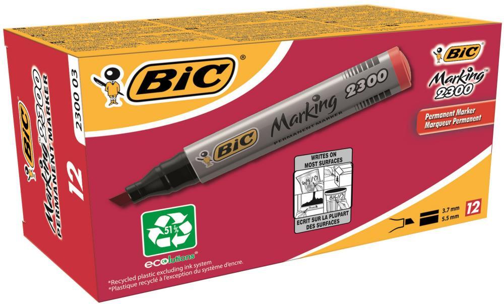 12x Marker permanentny Bic NB2300, ścięta, 5.5mm, czerwony