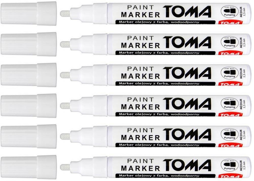 6x marker olejowy Toma TO-440, okrągła, 2.5 mm, biały