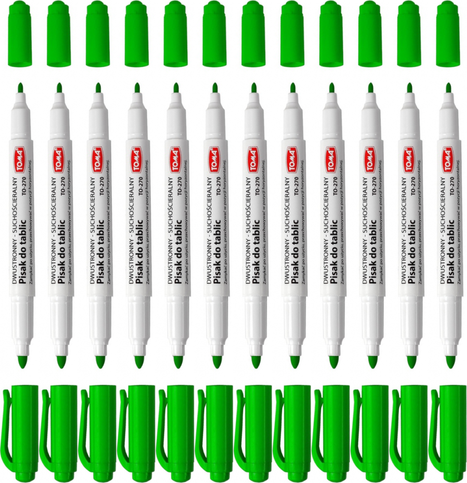 12x Marker suchościeralny Toma, 270, dwustronny, okrągła, 0.8/1.5 mm, zielony