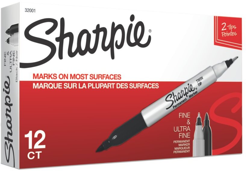 12x Marker permanentny Sharpie Twin Tip, okrągła, 1/0.5 mm, czarny