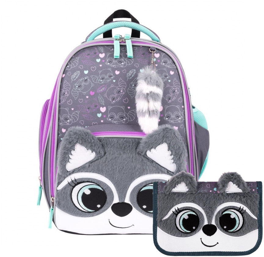 Zestaw: Plecak szkolny Bambino premium B8 Racoon + piórnik szkolny Bambino Racoon