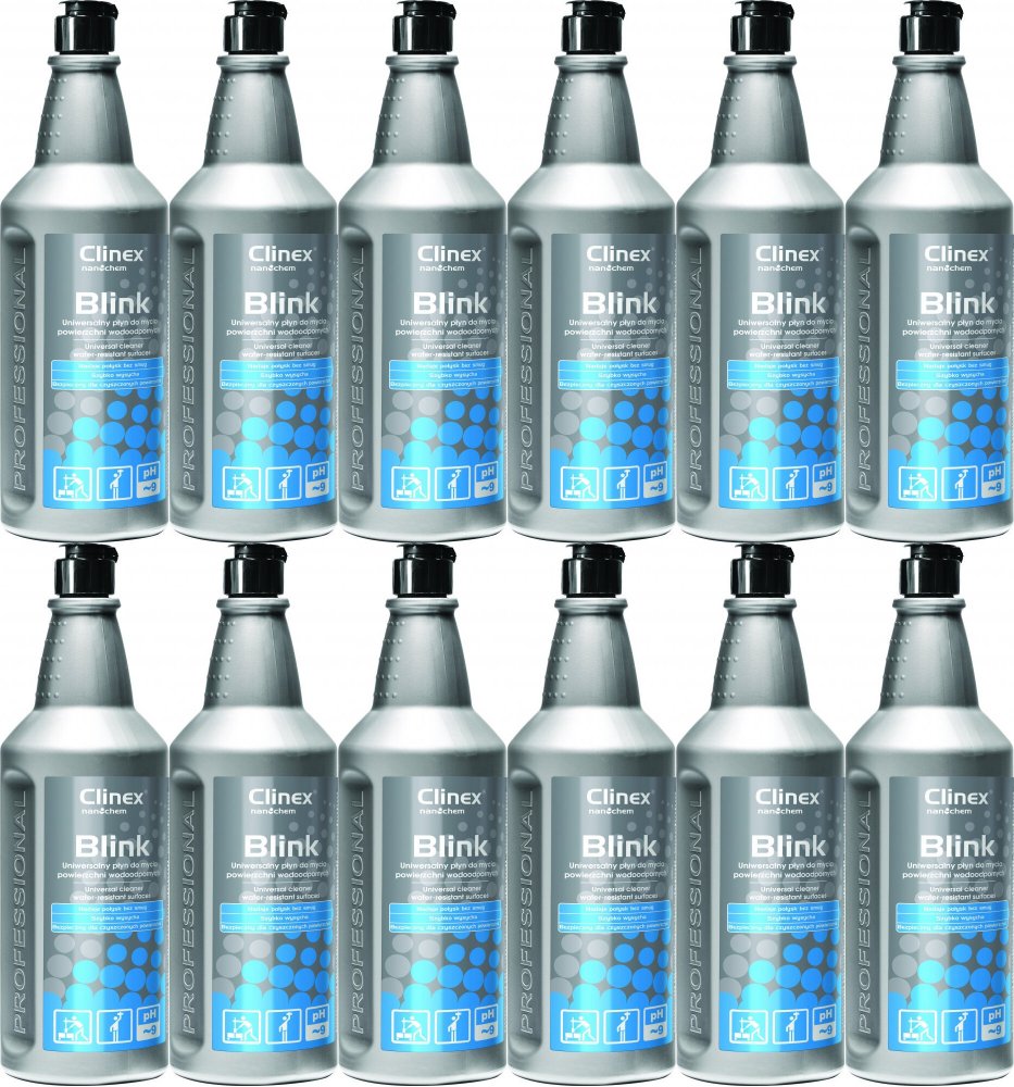 12x Płyn uniwersalny Clinex Blink 77-643, do mycia powierzchni wodoodpornych, 1l, cytrynowy
