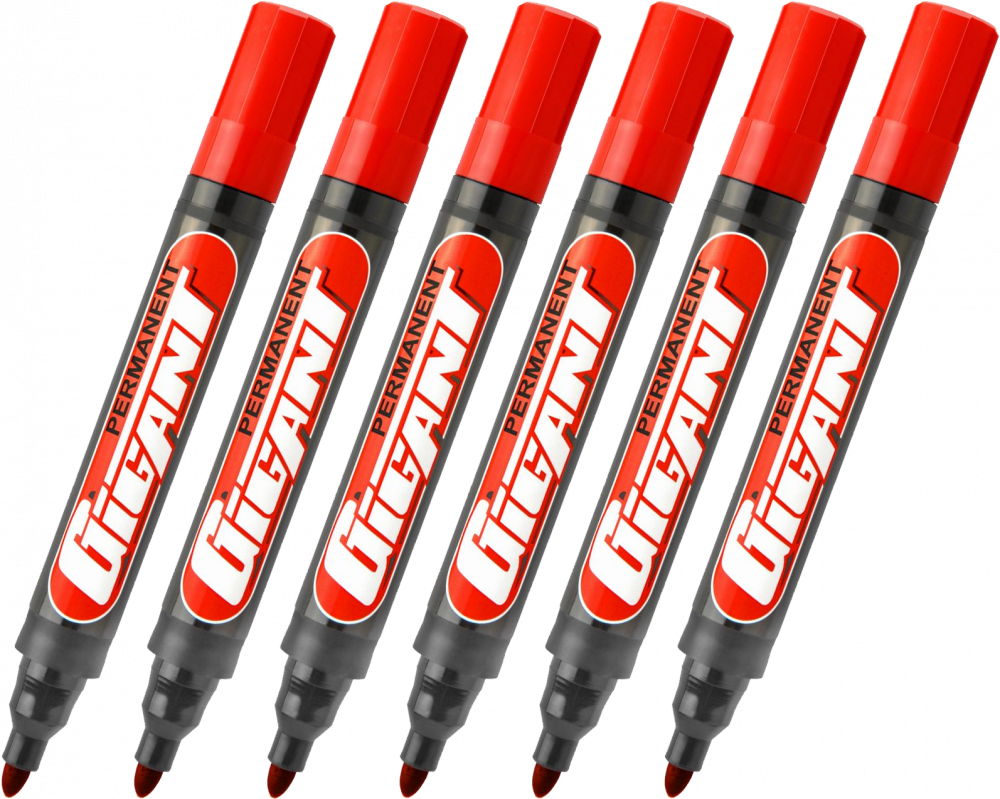 6x Marker permanentny Kamet, Gigant, okrągła, 5.2mm czerwony