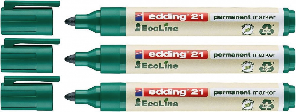 3x Marker permanentny edding 21 EcoLine, okrągła, 1.5-3mm, zielony