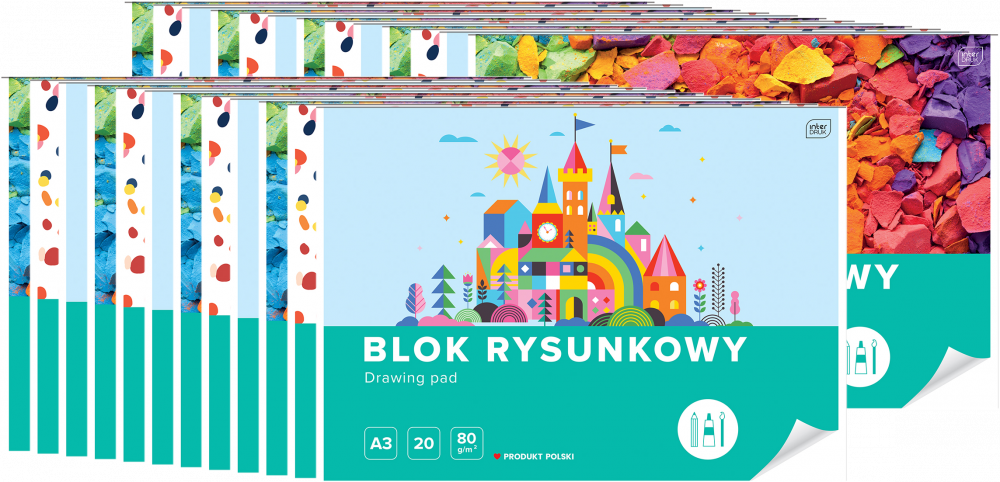 25x Blok rysunkowy Interdruk, A3, 20 kartek, biały