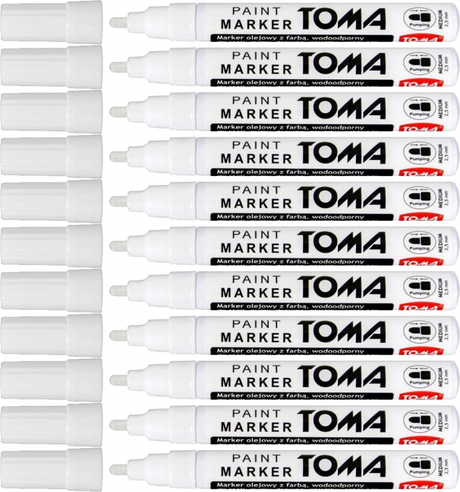 12x Marker olejowy Toma TO-440, okrągła, 2.5 mm, biały