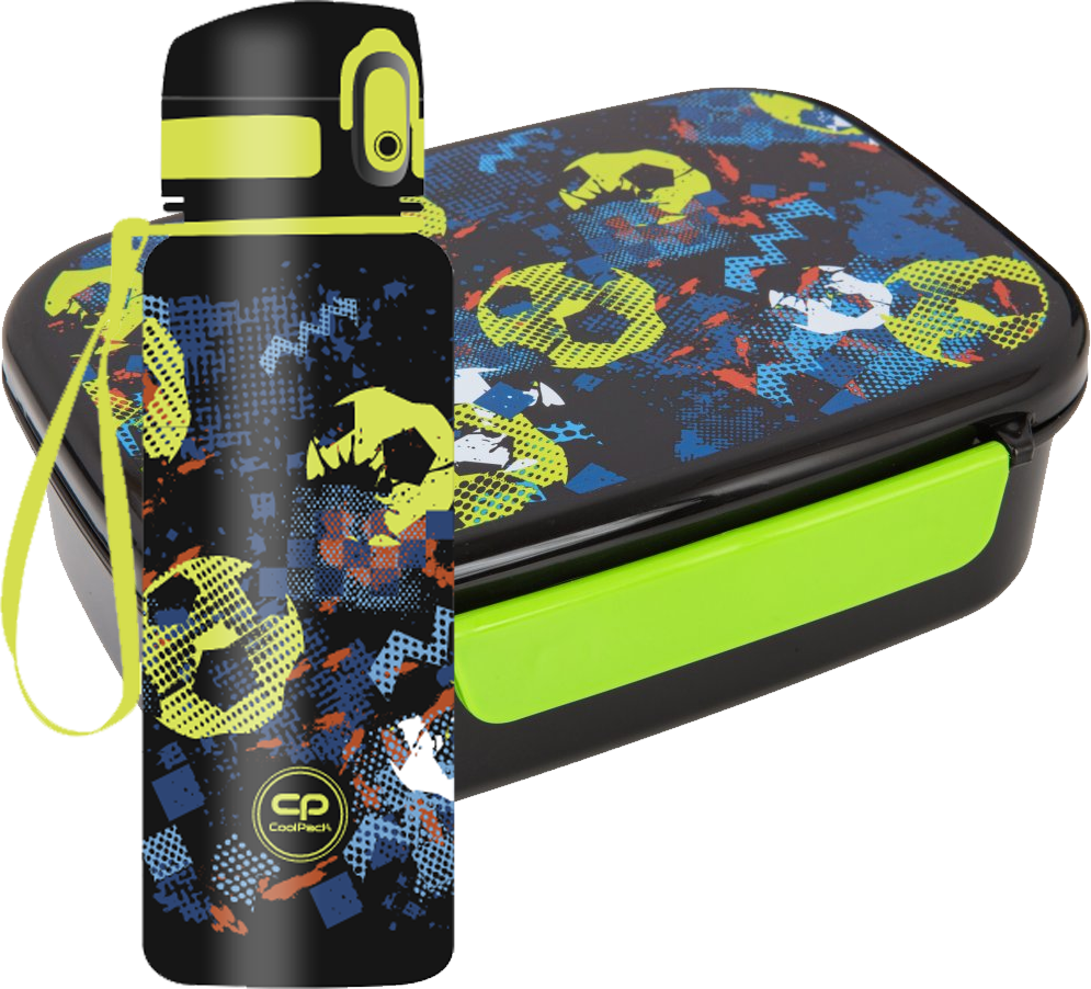 Zestaw: Lunchbox Foodyx + bidon na wodę Brisk Mini CoolPack Football Blue