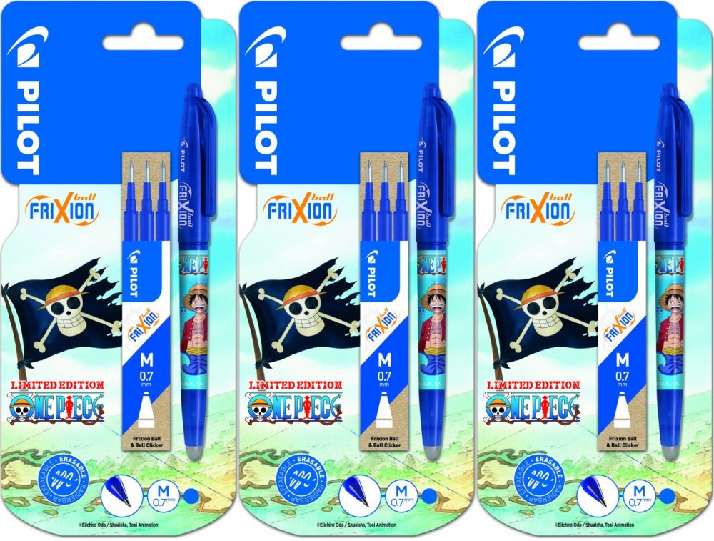 3x Pióro kulkowe wymazywalne Pilot Frixion Ball One Piece, 0.7mm, niebieski + wkład, 3 sztuki, niebieski