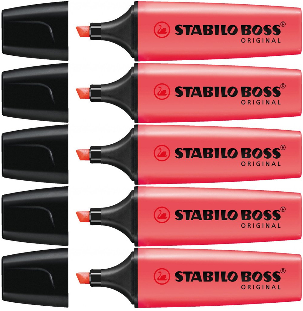 5x zakreślacz Stabilo, Boss Original, ścięta, czerwony