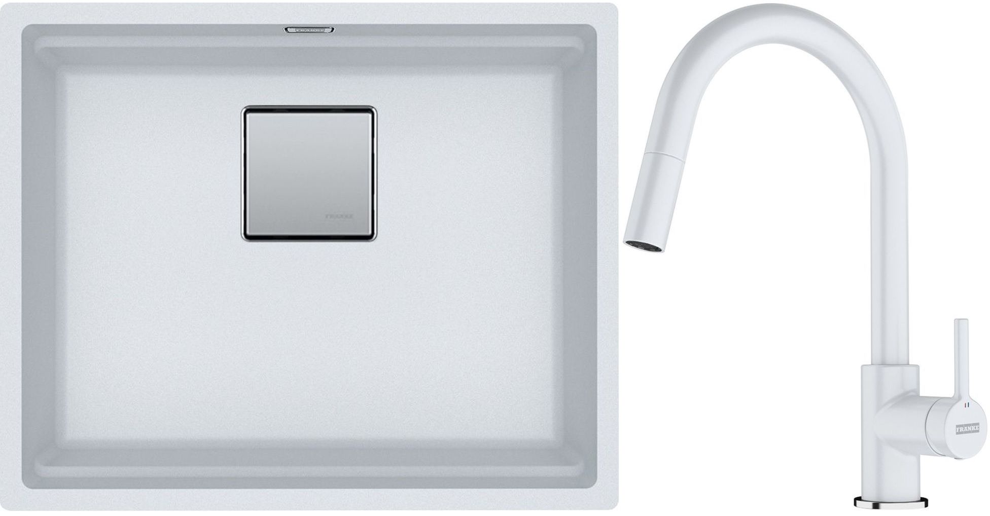 Franke Kanon KNG 110-52 zlewozmywak 52x42 cm Fragranite biały polarny z baterią kuchenną Lina Pull-Out biały polarny (1250528614, ...
