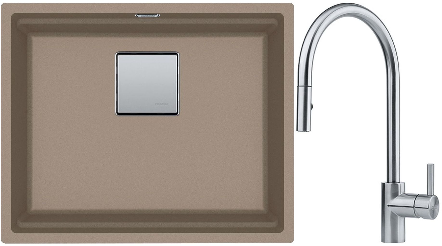 Franke Kanon KNG 110-52 zlewozmywak 52x42 cm Fragranite cappuccino z baterią kuchenną Eos Neo stal szlachetna (1250528613, 1150590045) - Wysyłka w 24h