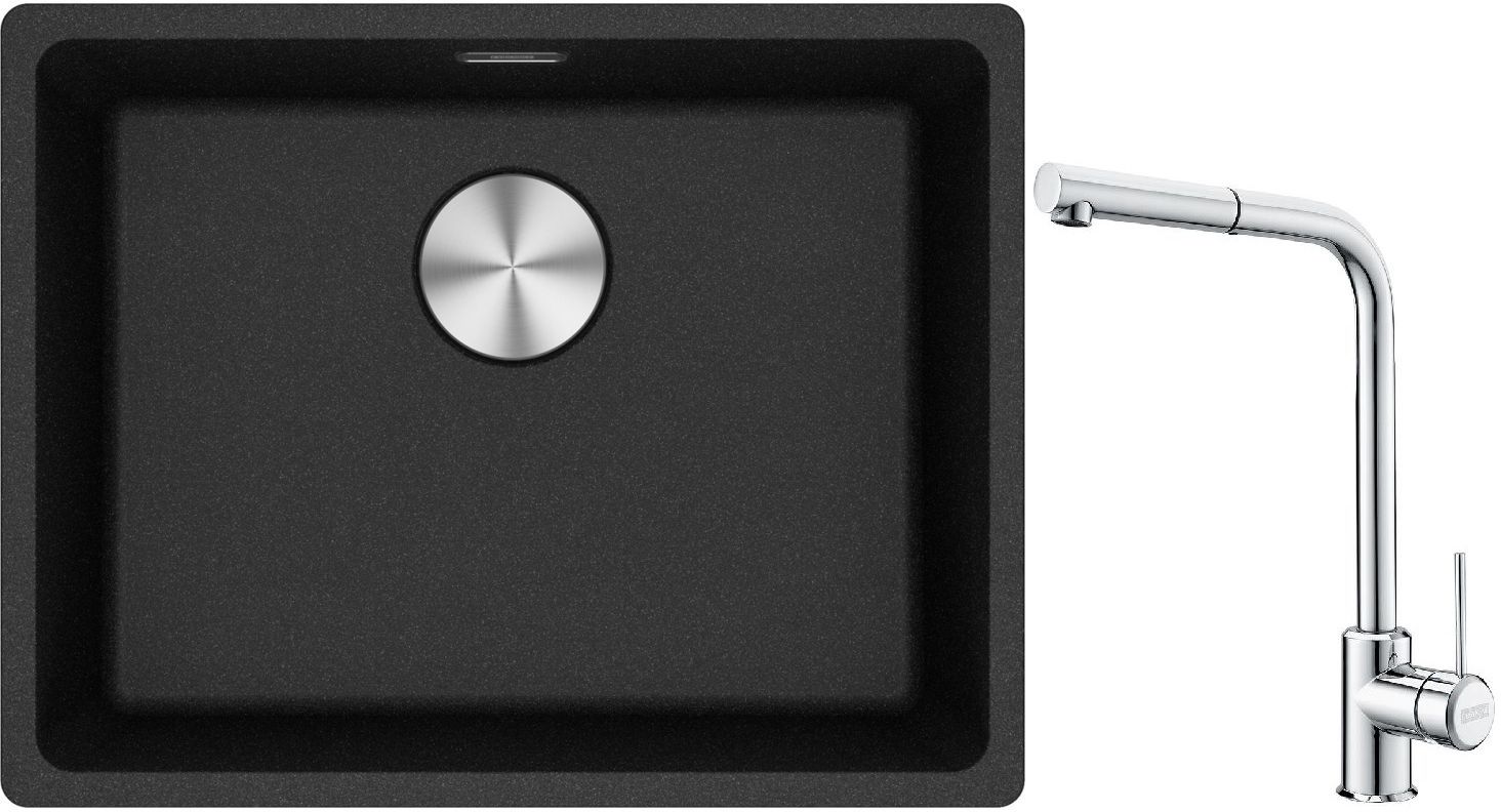 Franke Maris MRG 110-52 zlewozmywak 52x40 cm Fragranite onyx z baterią kuchenną Sirius Side chrom (1250687253, 1150668280)