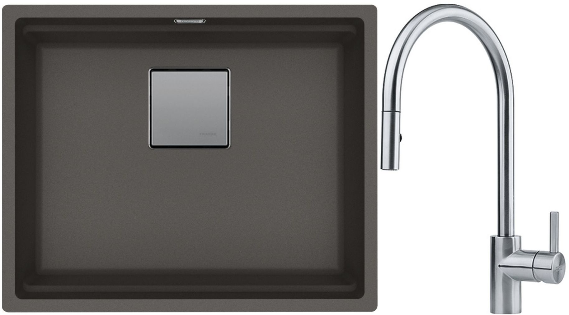 Franke Kanon KNG 110-52 zlewozmywak granitowy 56x46 cm łupkowy szary z baterią kuchenną Eos Neo stal szlachetna (1250716371, 1150590045)