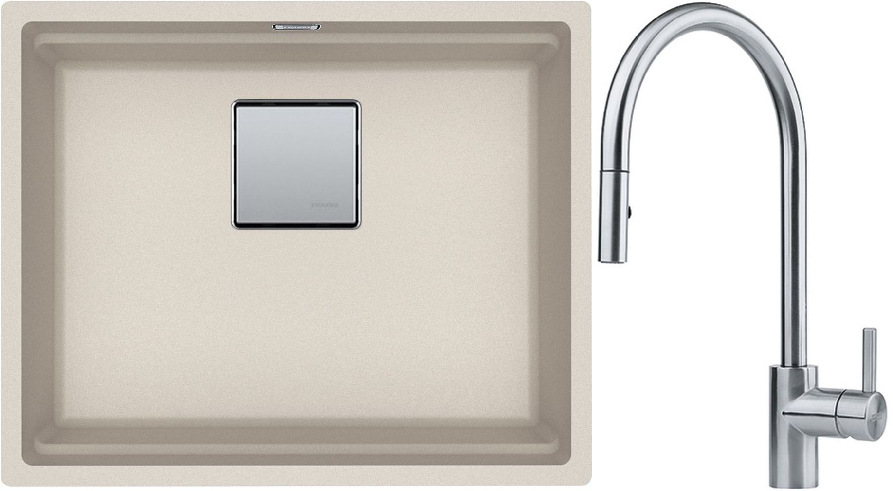 Franke Kanon KNG 110-52 zlewozmywak 52x42 cm Fragranite orzechowy z baterią kuchenną Eos Neo stal szlachetna (1250528609, 1150590045)