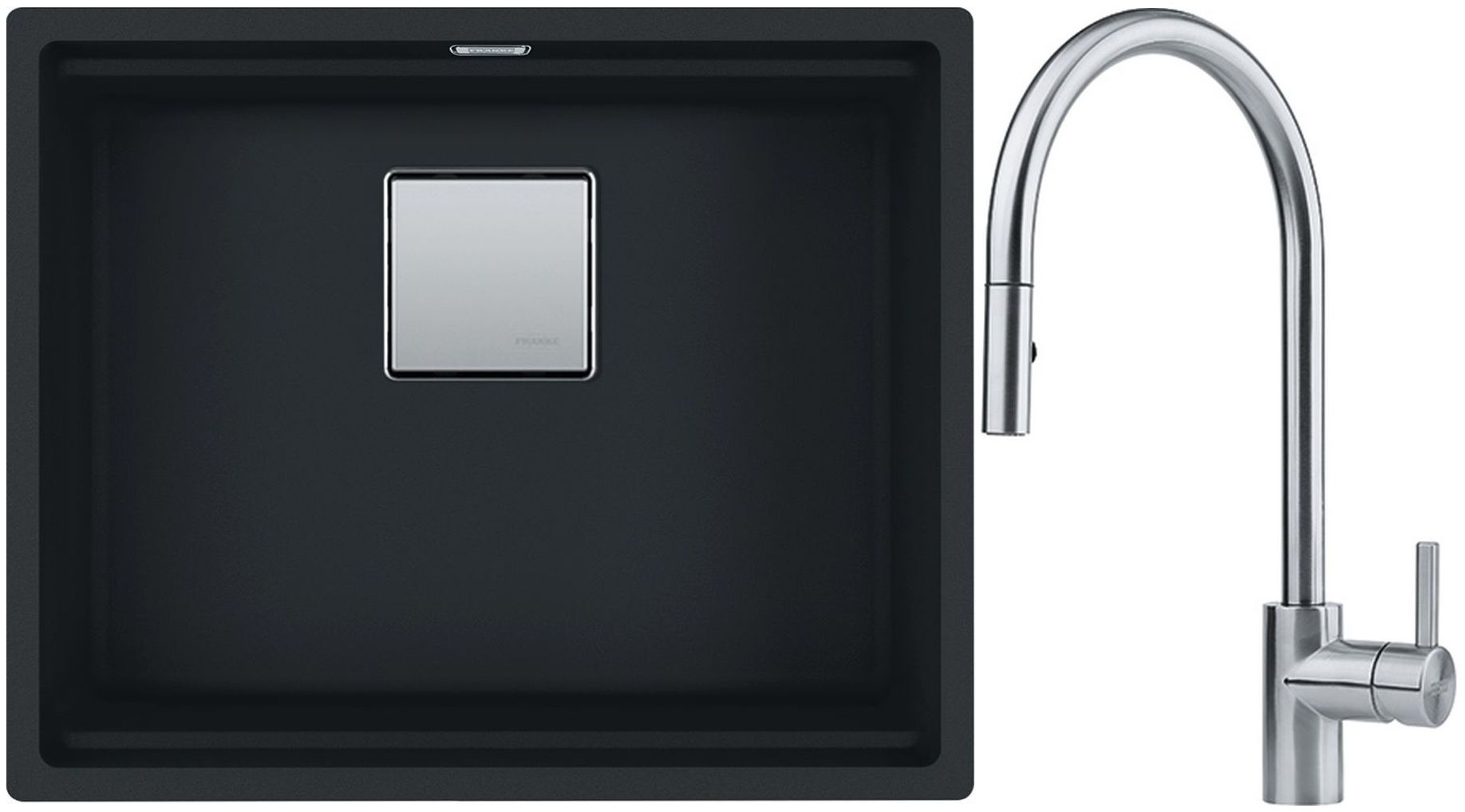 Franke Kanon KNG 110-52 zlewozmywak 52x42 cm Fragranite czarny mat z baterią kuchenną Eos Neo stal szlachetna (1250633002, 1150590045) - Wysyłka w 24h