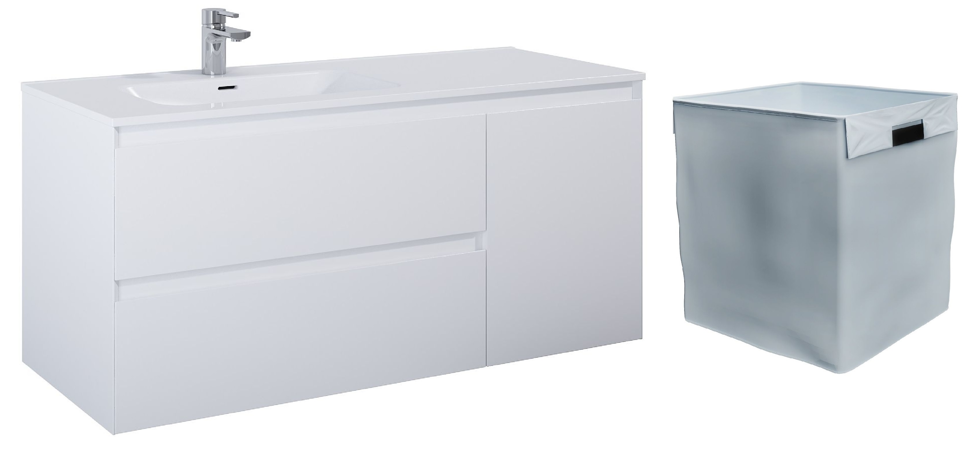 Zestaw Elita Split szafka 120 cm podumywalkowa wisząca z wkładem do kosza biały mat (RE011206255290, RE199488000010)