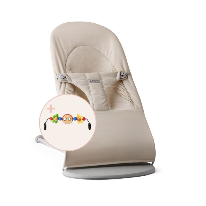 BabyBjorn Leżaczek Balance Soft + zabawka Googly Eyes-Woven/Jersey Tri Fabric Jasny Beż