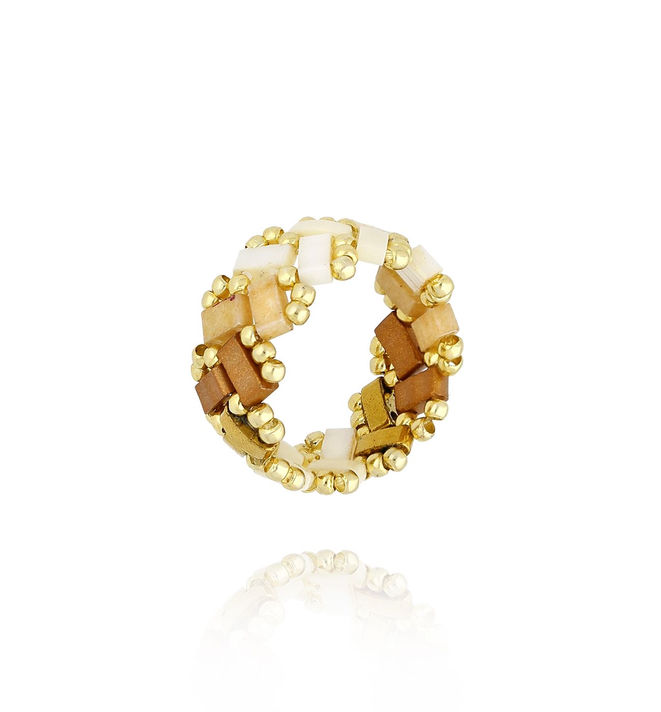 Pierścionek beżowy Beaded Bliss PSC0587 - By Dziubeka