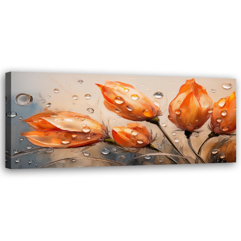 Obraz do salonu sypialni Feeby Tulipany Kwiaty Pomarańczowe 120x40 cm 1 szt