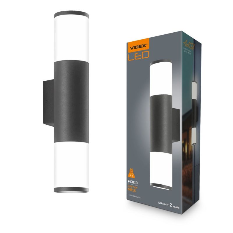 Kinkiet ścienny zewnętrzny Videx Ar090 czarno-biały 2 x GU10 x IP54 wym: 30,5 x 6 x 8 cm - 1 szt.