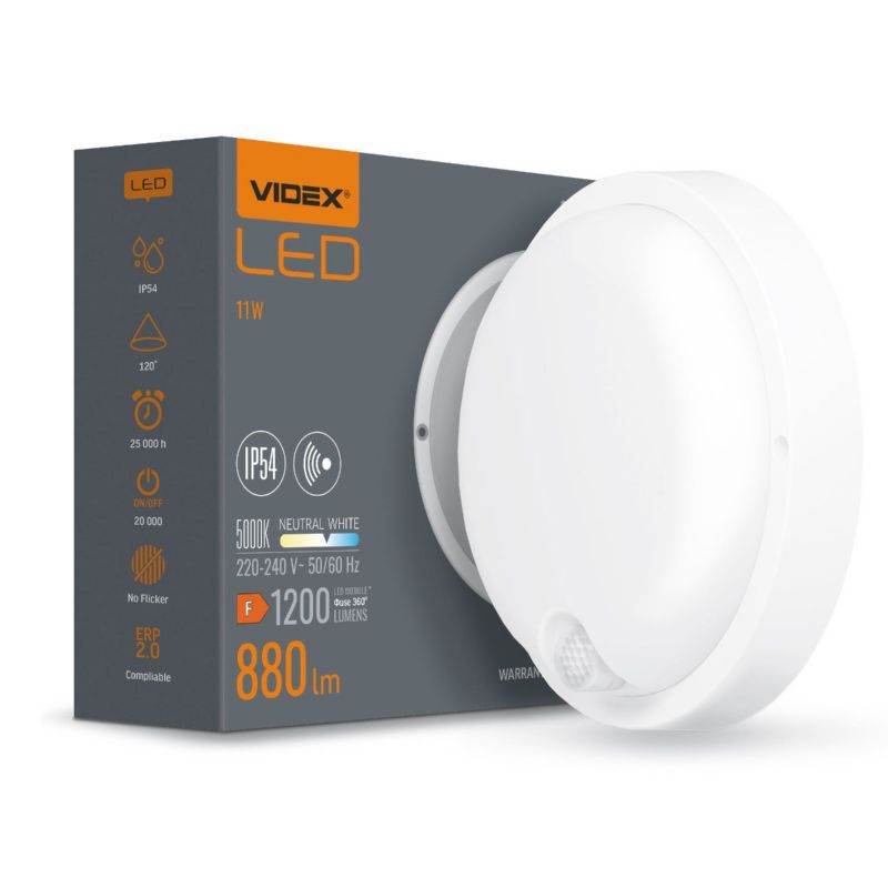 Lampa sufitowa zewnętrzna Videx Kira biała LED 11W 5000K 1200lm z czujnikiem IP54 wym: 17 x 17 x 5 cm - 1 szt.