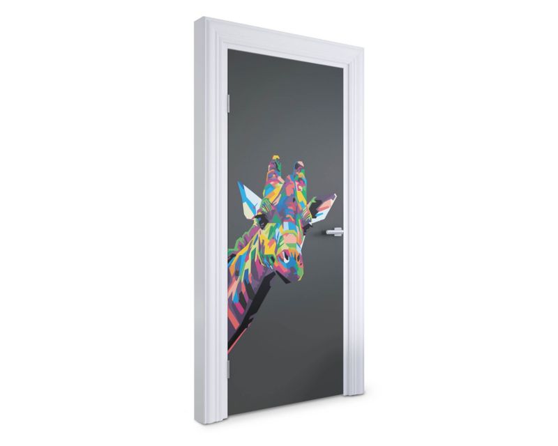 Samoprzylepna naklejka na drzwi Wallfluent 85x205 cm Kolorowa żyrafa 1 szt.