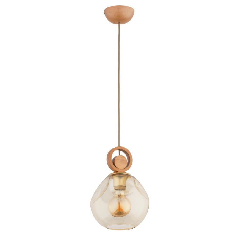 Lampa wisząca Alfa Sara jasne drewno-bursztynowy wym: 100 x 20 x 20 cm 1xE27 x 15W 1 szt.