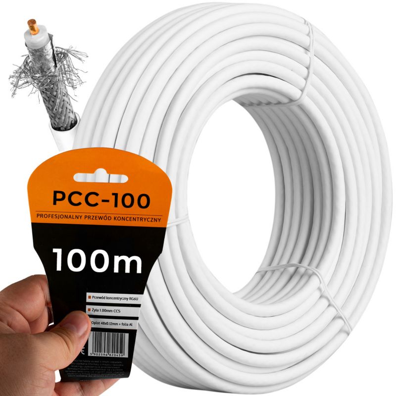 Kabel koncentryczny Vayox PCC-100 antenowy CCS 75 Ohm 100m 1 szt.