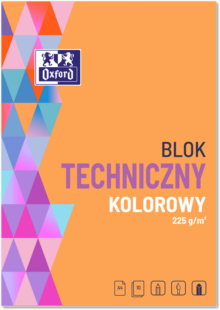 Blok techniczny, A4, 10 kartek, kolorowy, barwiony w masie