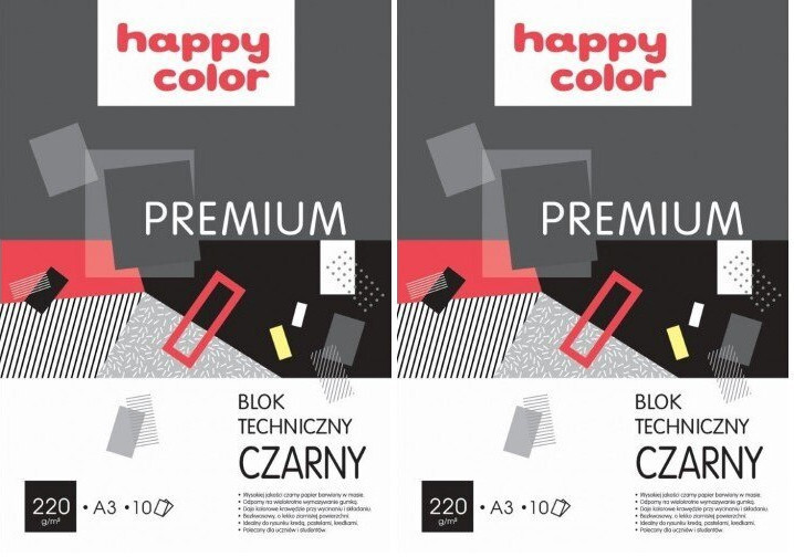 2x Blok techniczny Happy Color Premium, A3, 10 kartek, czarny